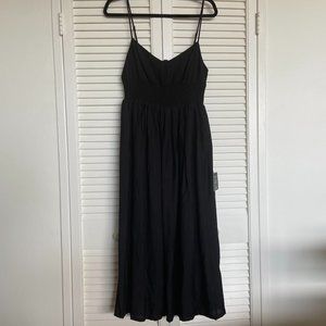 Black Smocked Midi Dress, WITH POCKETS! (size large)